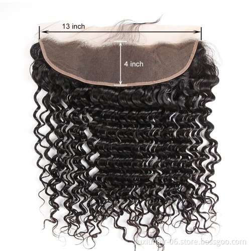 Loose Deep Wave Bundles 13x4 Lace Frontal Closure Brazilian Loose Deep Wave Lace Frontal